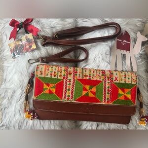 Brown and Multicolor Clutch by